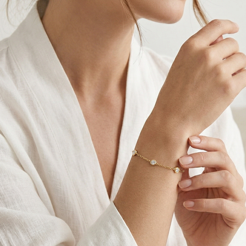 The Zoe Petite Chain Bracelet with Lab Cut Diamond in 14KT White Gold view 2
