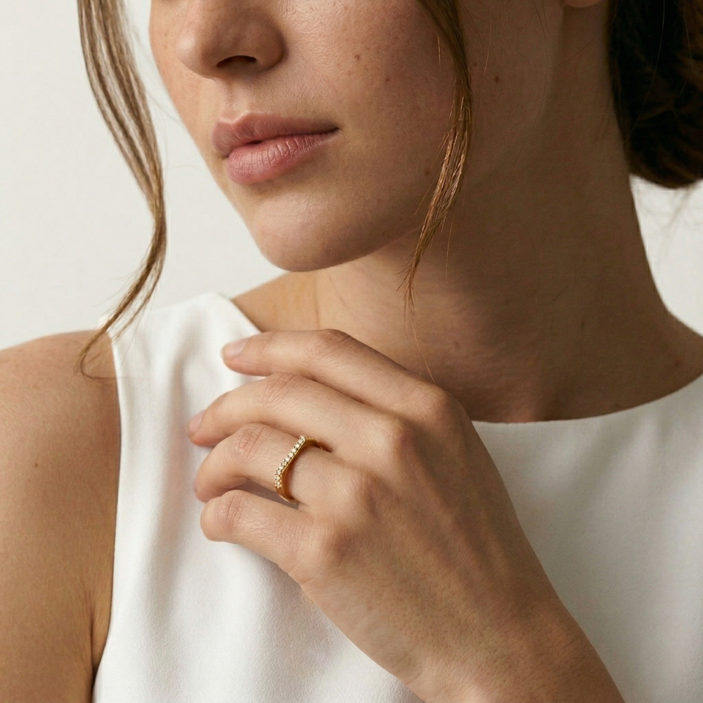 Model Wearing The Scottie Pavé Stacker Ring view