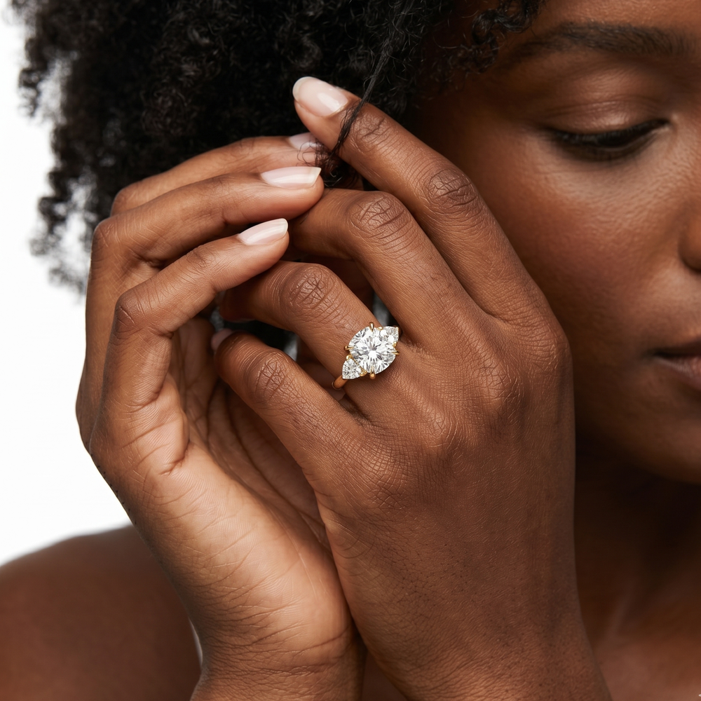 Elegance Trillion Side Stone Engagement Ring with Oval Cut Diamond in 14KT Rose Gold view 9
