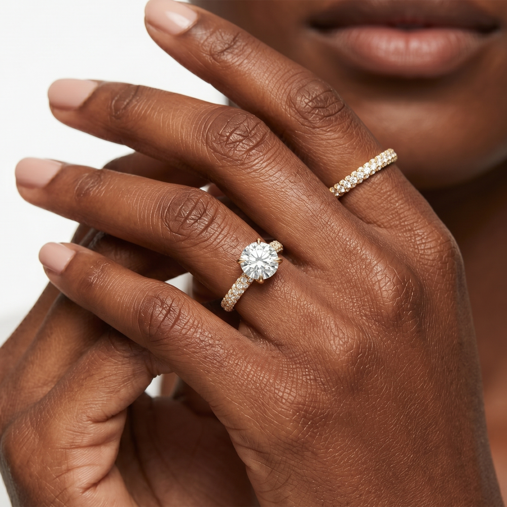 The W Radiance Engagement Ring with Round Cut Diamond in 14KT Yellow Gold & Platinum view 5
