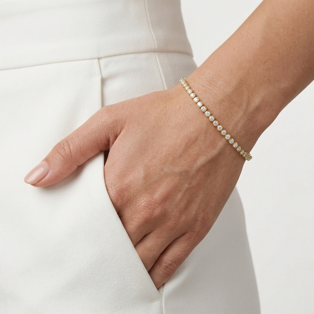 Petite Diamond Tennis Bracelet with 1 Cut Diamond in 14KT White Gold view 3
