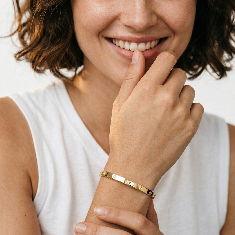 Model Wearing The Margot Bangle Bolo Bracelet view