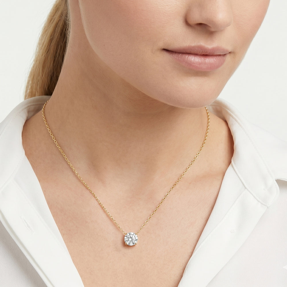 The W Classic Necklace with 14KT Yellow Gold / Lab / 2 Cut Diamond in 14KT Yellow Gold / Lab / 2 view 3
