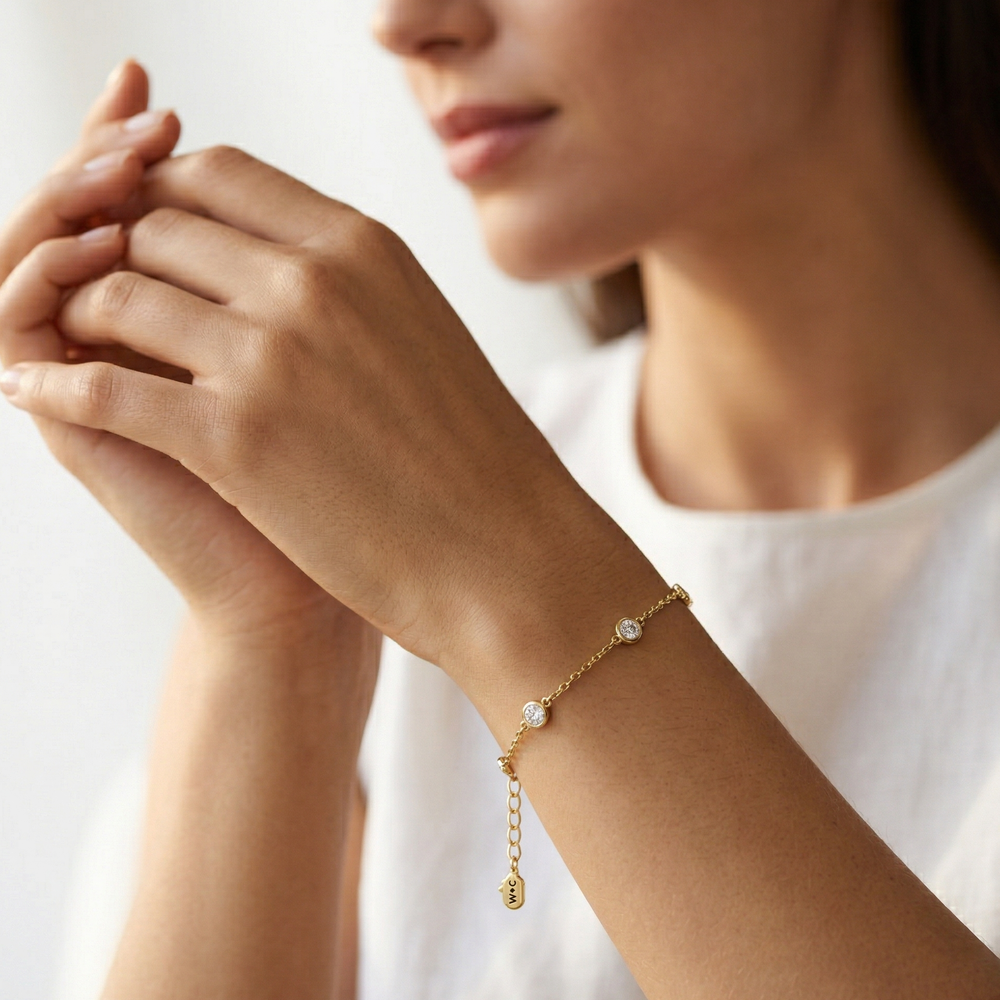 The Zoe Petite Chain Bracelet with Lab Cut Diamond in 14KT White Gold view 3
