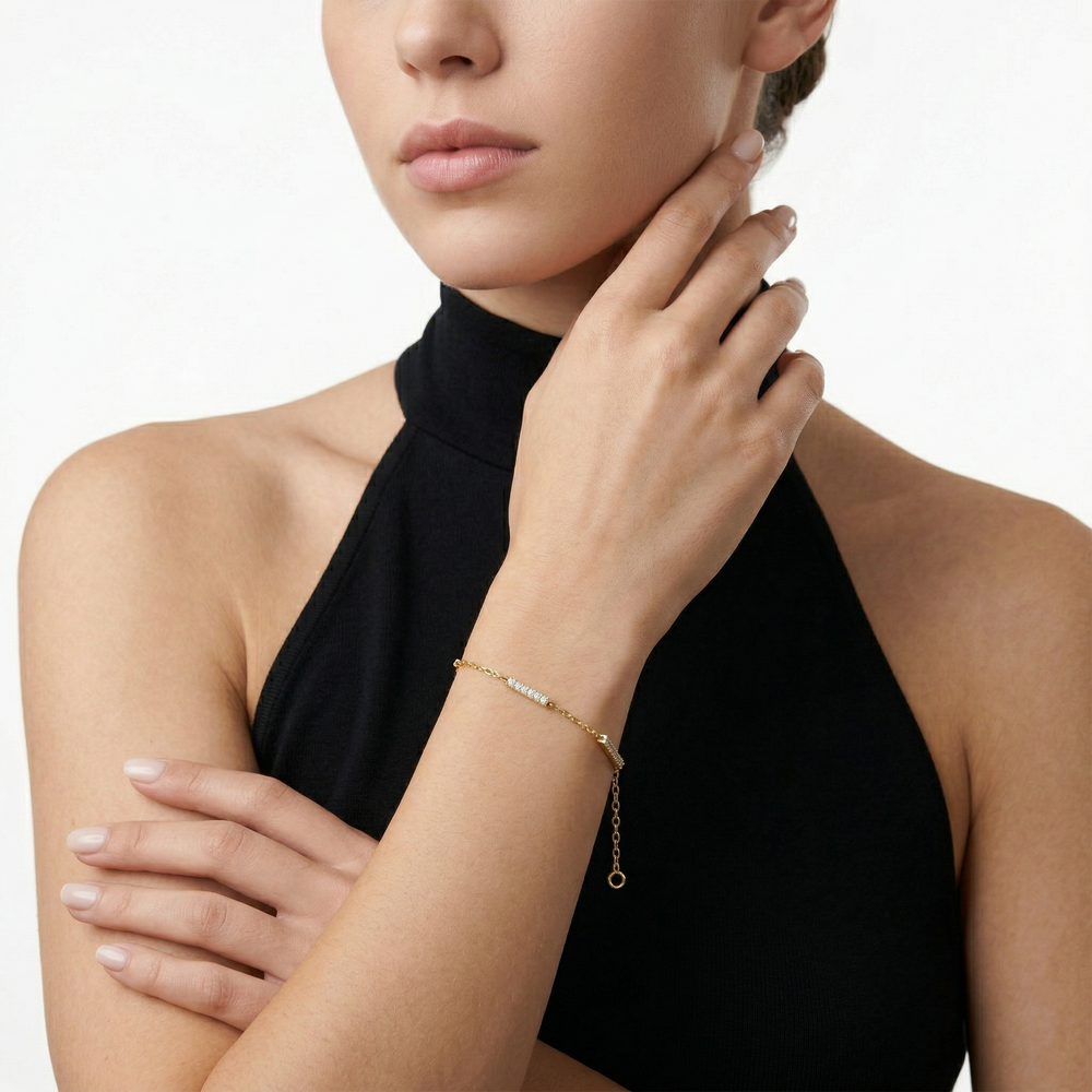 The Serena Stacker Bracelet with Lab Cut Diamond in 14KT Yellow Gold view 3

