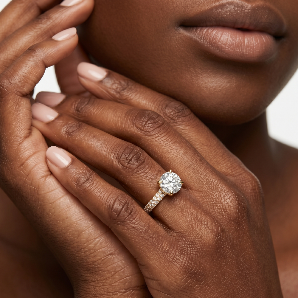 The W Radiance Engagement Ring with Oval Cut Diamond in 14KT Yellow Gold view 3
