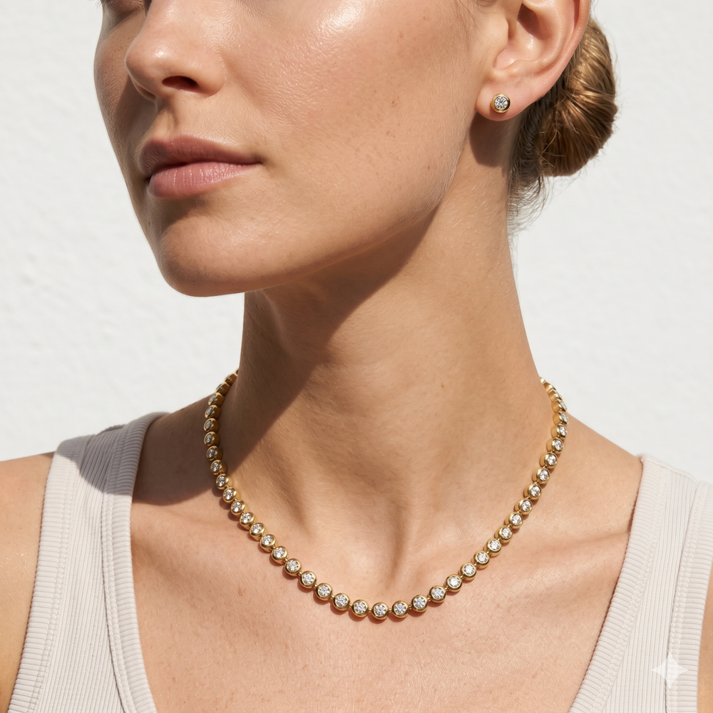The Kate Tennis Necklace with 18K Yellow Gold Vermeil / Lab / 5/8 Cut Diamond in 14KT 18K Yellow Gold Vermeil / Lab / 5/8 view 3
