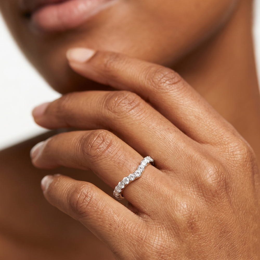 Elan Crossover Diamond Wedding Band with Platinum Cut Diamond in 14KT Platinum view 2
