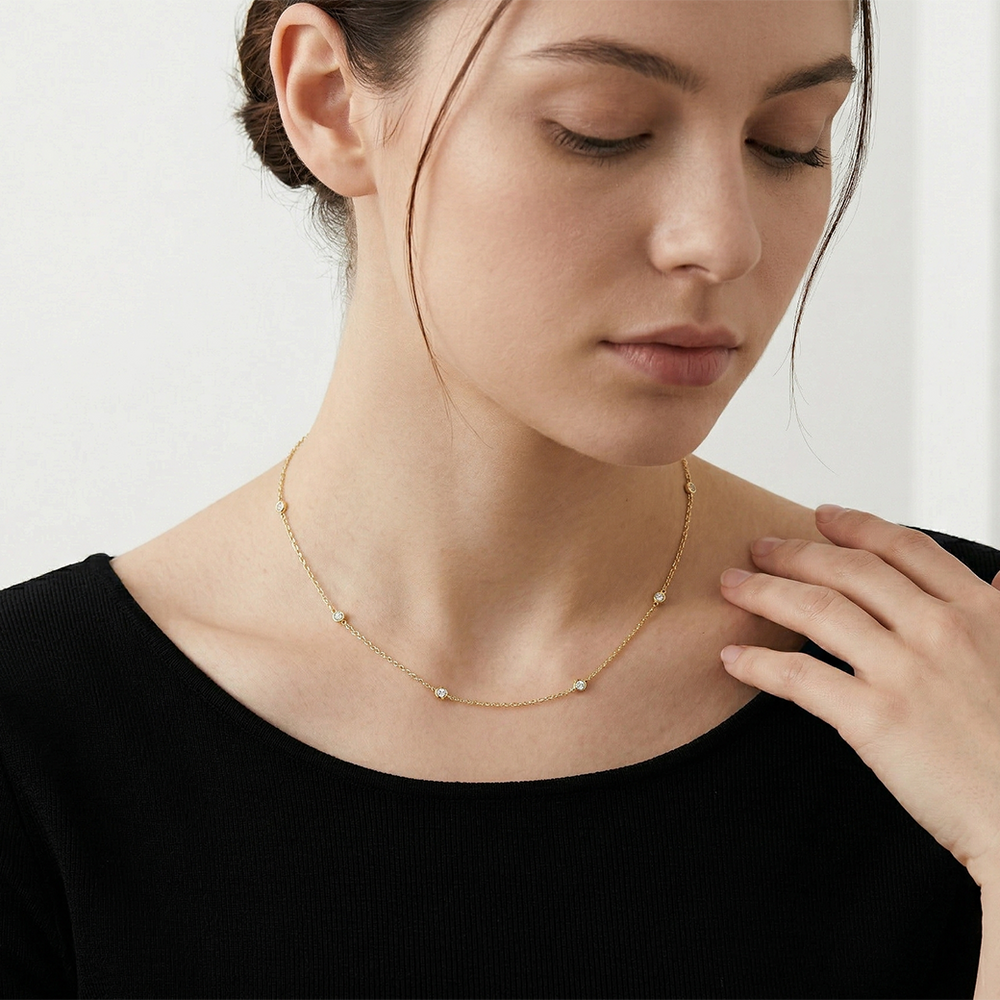 The Rhea Station Necklace with 14KT White Gold / Lab / 1/2 Cut Diamond in 14KT White Gold / Lab / 1/2 view 3
