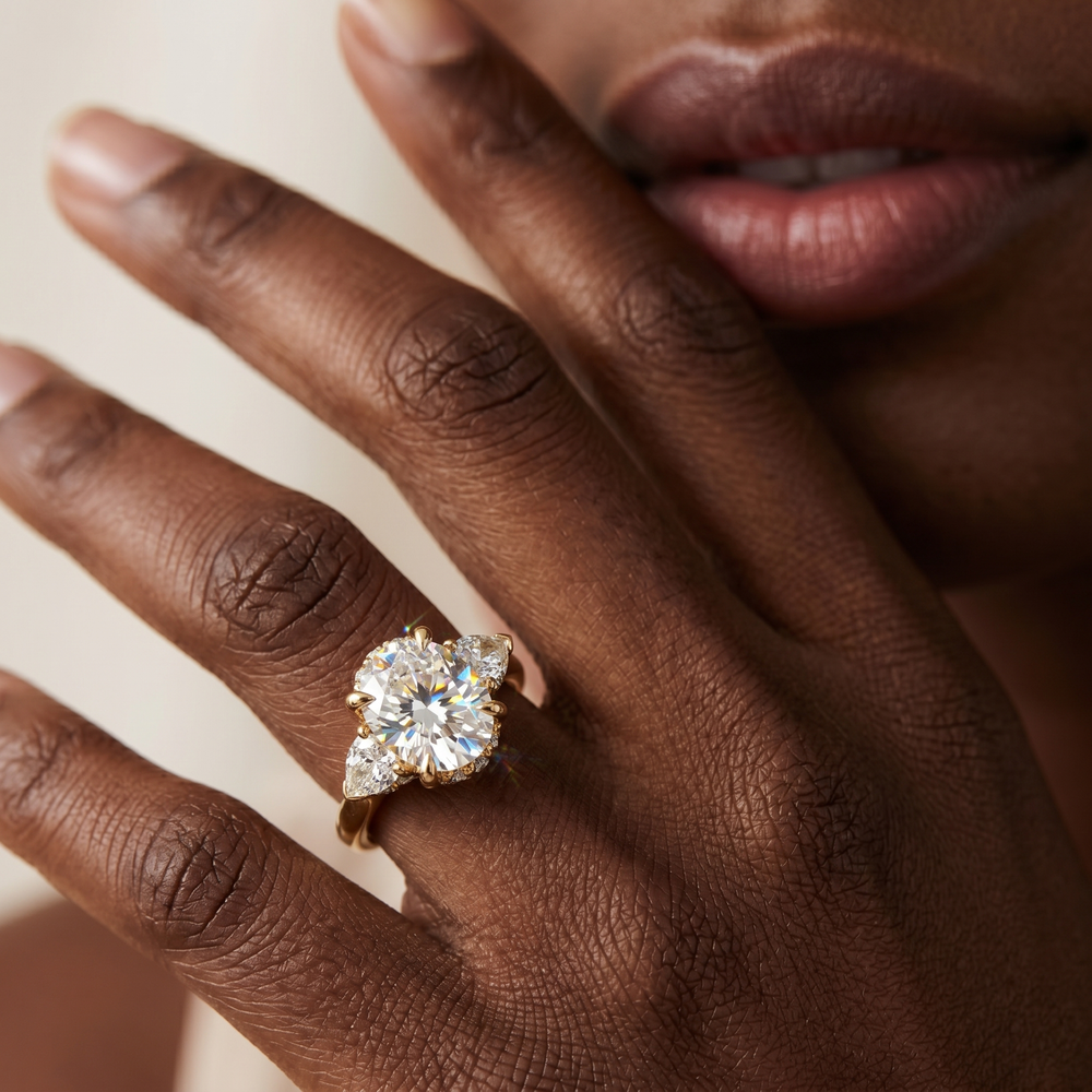 Elegance Half Moon Side Stone Engagement Ring with Radiant Cut Diamond in 14KT Yellow Gold view 4
