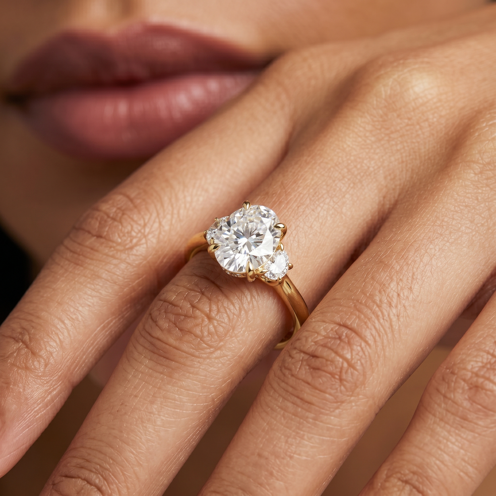 Elegance Half Moon Side Stone Engagement Ring with Oval Cut Diamond in 14KT Rose Gold view 8
