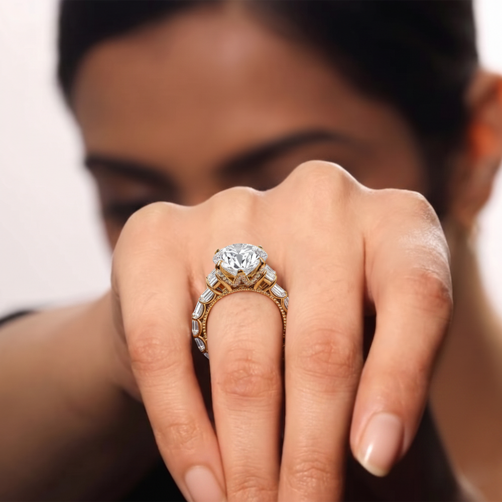 The W Zenith Engagement Ring with Princess Cut Diamond in 14KT Rose Gold & Platinum view 4
