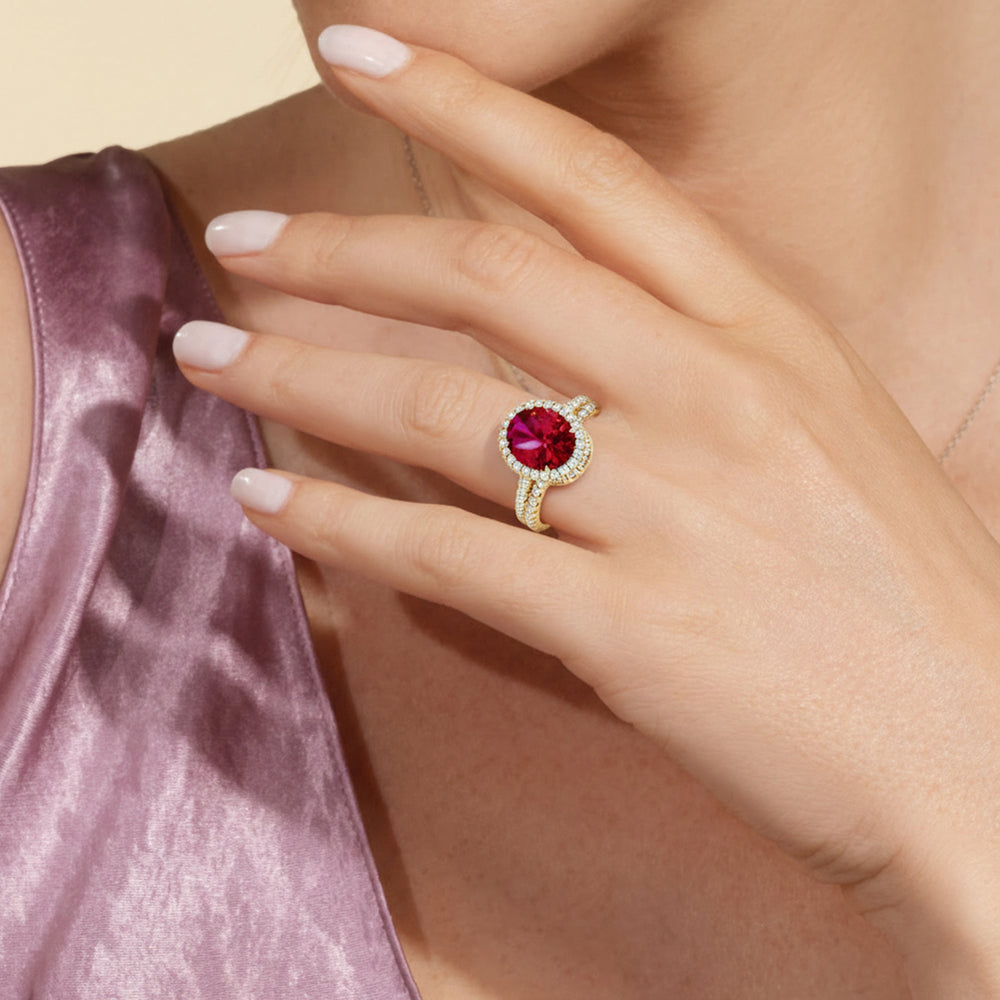 The Roselle Diamond Wedding Band with Created Ruby Cut Diamond in 14KT Rose Gold view 6
