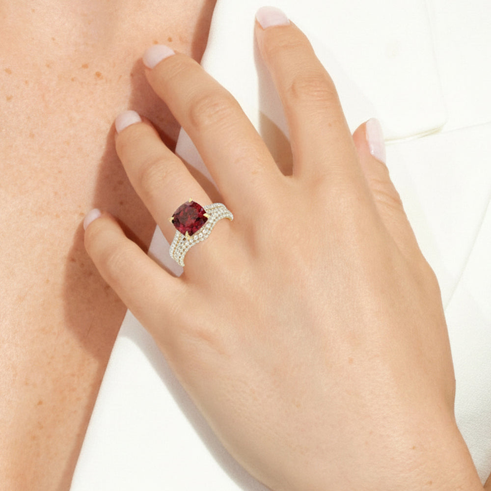 The Rouge Diamond Wedding Band with Created Ruby Cut Diamond in 14KT Yellow Gold view 6
