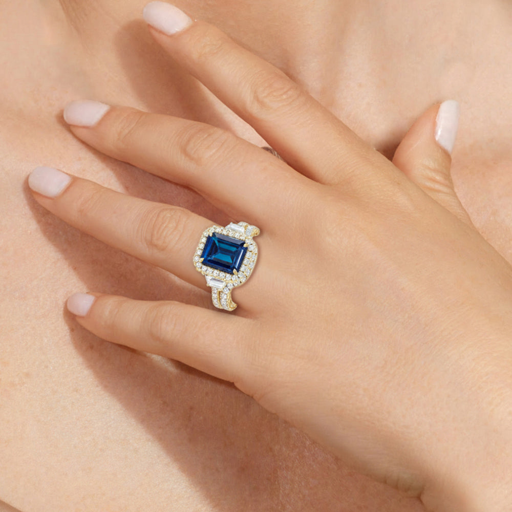 The Nocturne Diamond Wedding Band with Created Blue Sapphire Cut Diamond in 14KT Platinum view 6
