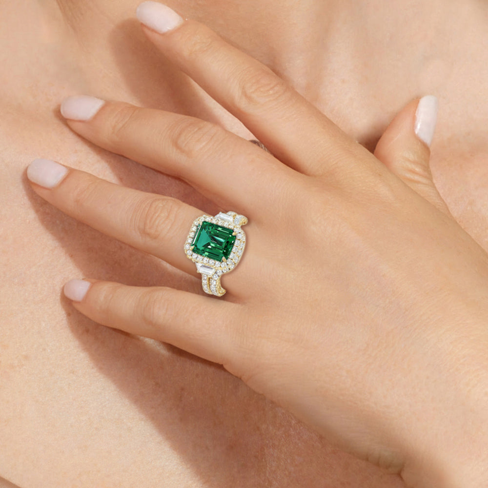 The Nocturne Diamond Wedding Band with Created Emerald Cut Diamond in 14KT Rose Gold view 6
