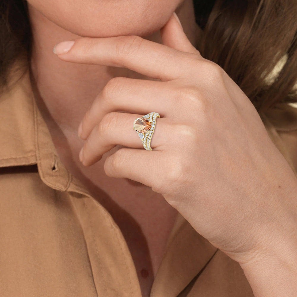 The Viridelle Diamond Wedding Band with Created Morganite Cut Diamond in 14KT Yellow Gold view 6
