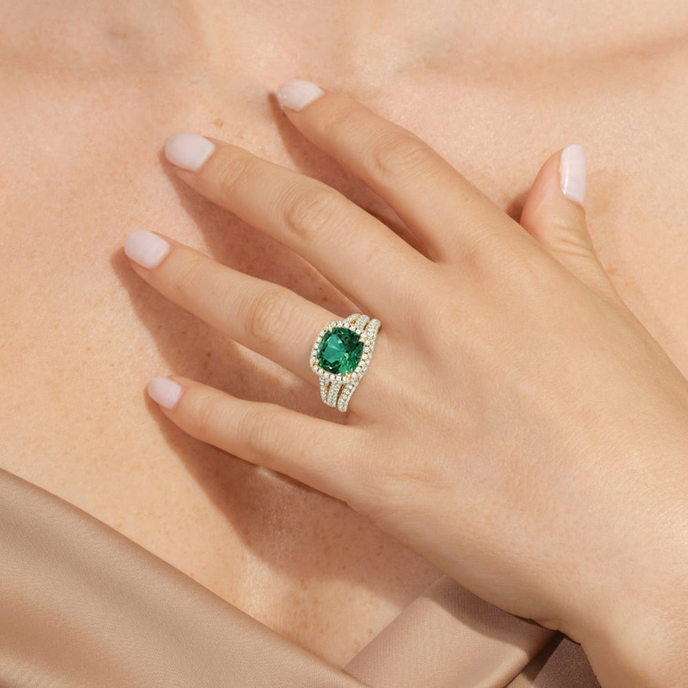 The Viridalis Diamond Wedding Band with Created Emerald Cut Diamond in 14KT Rose Gold view 6
