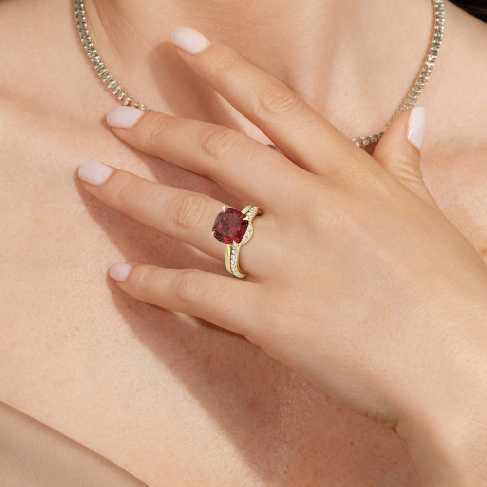 The Verdelle Diamond Wedding Band with Created Ruby Cut Diamond in 14KT Yellow Gold view 6
