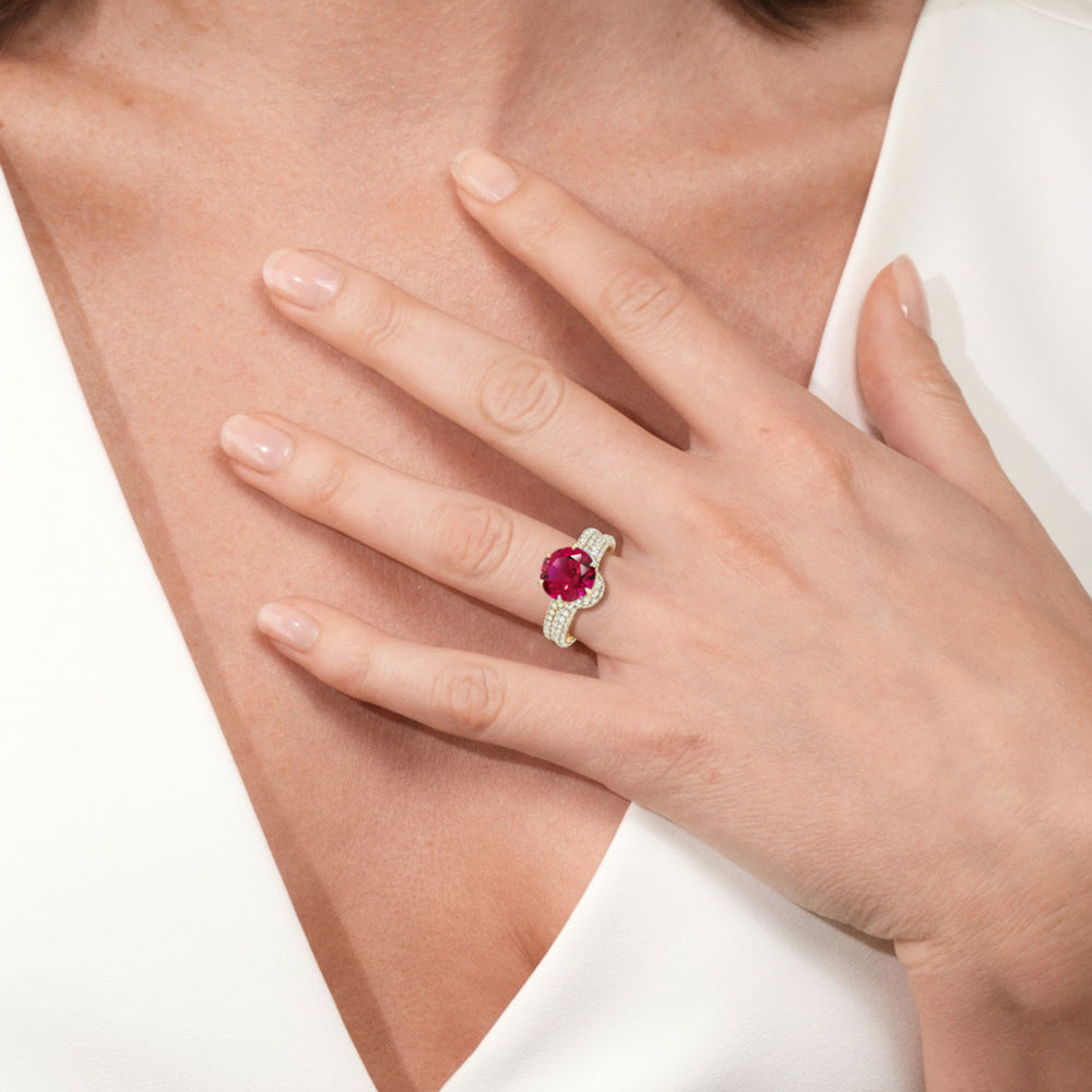 The Florence Diamond Wedding Band with Created Ruby Cut Diamond in 14KT Rose Gold view 6
