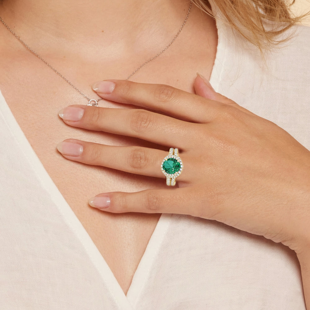The Aurielle Diamond Wedding Band with Created Emerald Cut Diamond in 14KT Yellow Gold view 6
