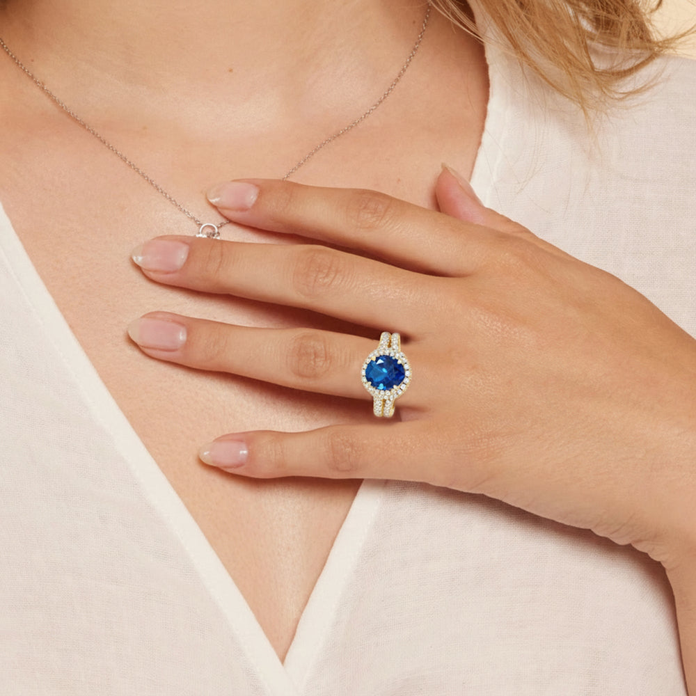 The Aurielle Diamond Wedding Band with Created Blue Sapphire Cut Diamond in 14KT Rose Gold view 6
