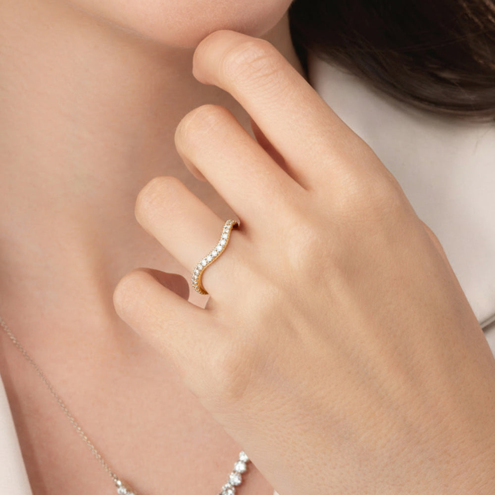 The Aurielle Diamond Wedding Band with Created London Blue Topaz Cut Diamond in 14KT Platinum view 5
