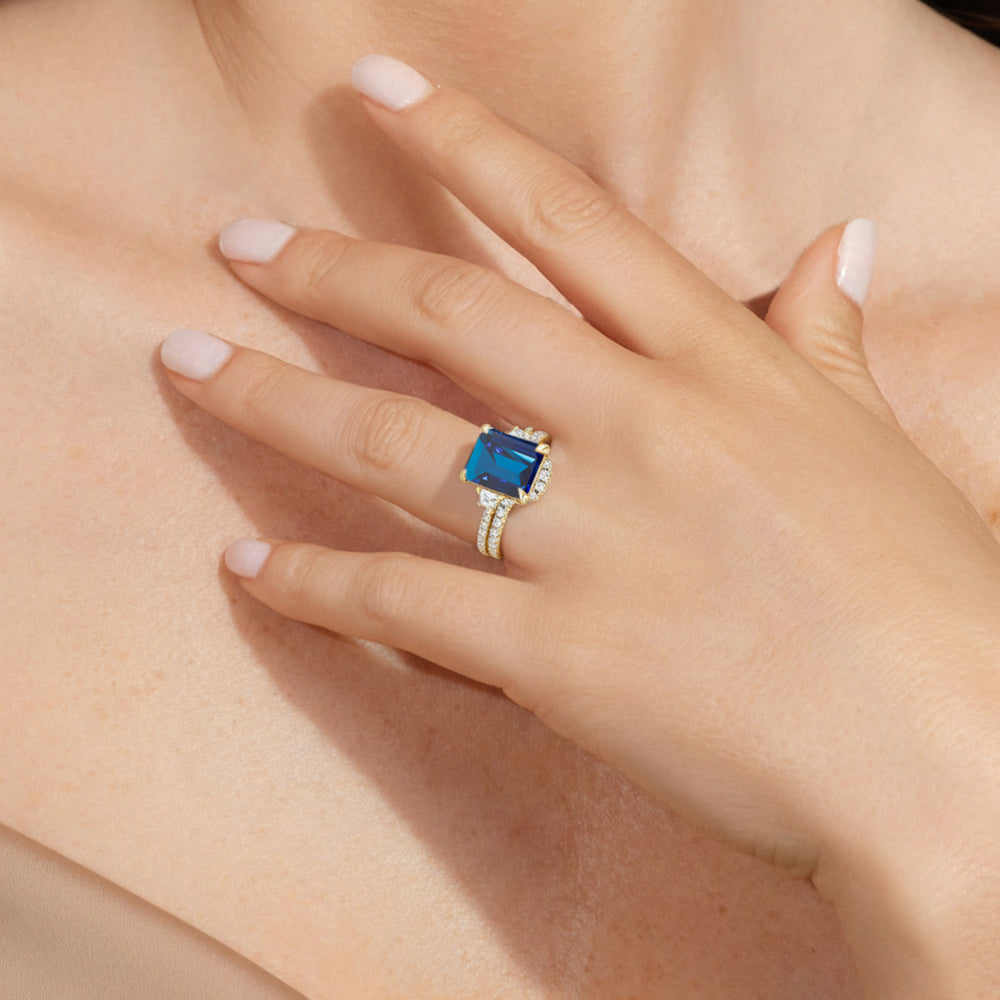 The Trilume Diamond Wedding Band with Created Blue Sapphire Cut Diamond in 14KT Platinum view 6

