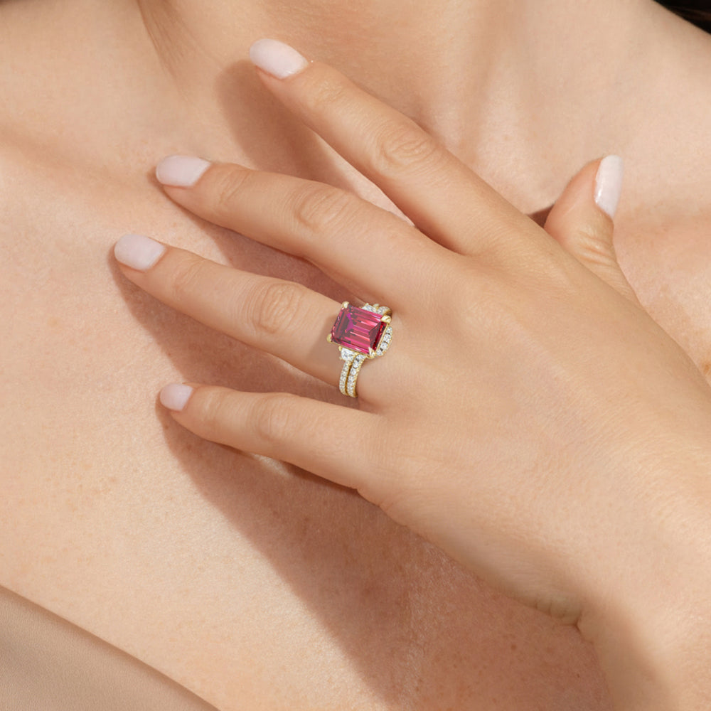 The Trilume Diamond Wedding Band with Created Ruby Cut Diamond in 14KT Rose Gold view 6
