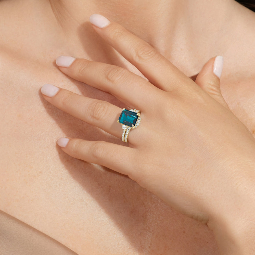 The Trilume Diamond Wedding Band with Created London Blue Topaz Cut Diamond in 14KT Platinum view 6
