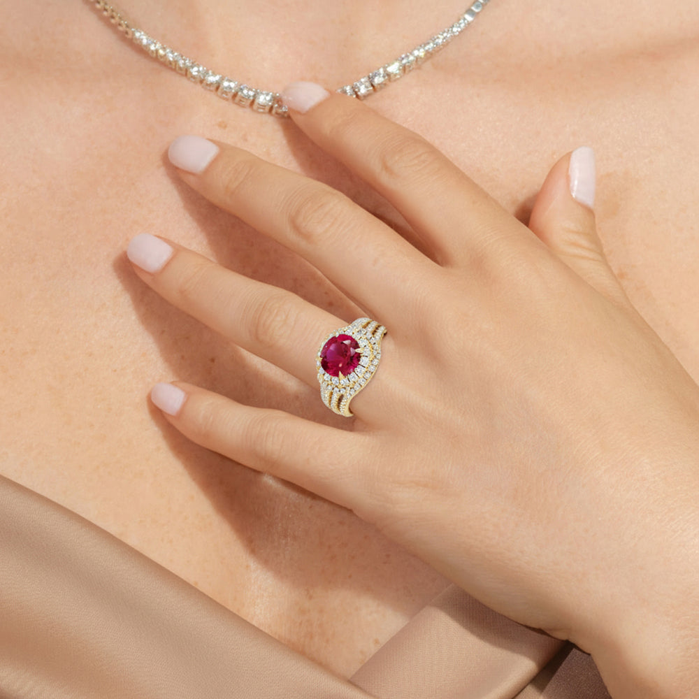 The Azurine Diamond Wedding Band with Created Ruby Cut Diamond in 14KT Platinum view 6
