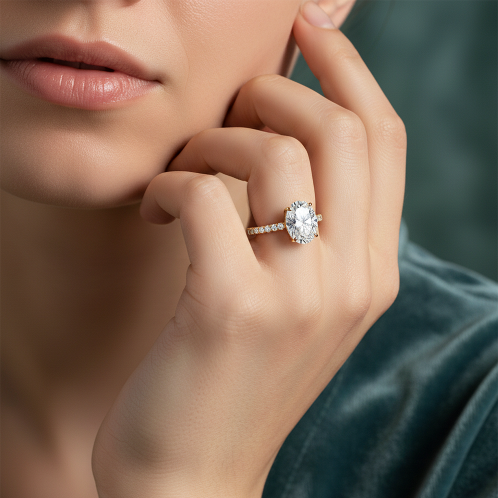 The Tulip Lumière Ring with Oval Cut Diamond in 14KT Platinum view 3
