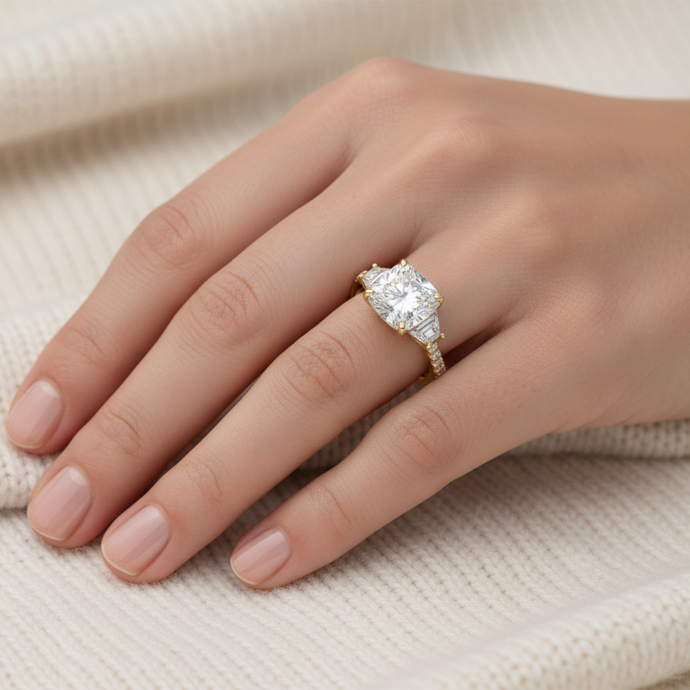 The Tulip Grande Ring with Elongated Cushion Cut Diamond in 14KT Yellow Gold view 2
