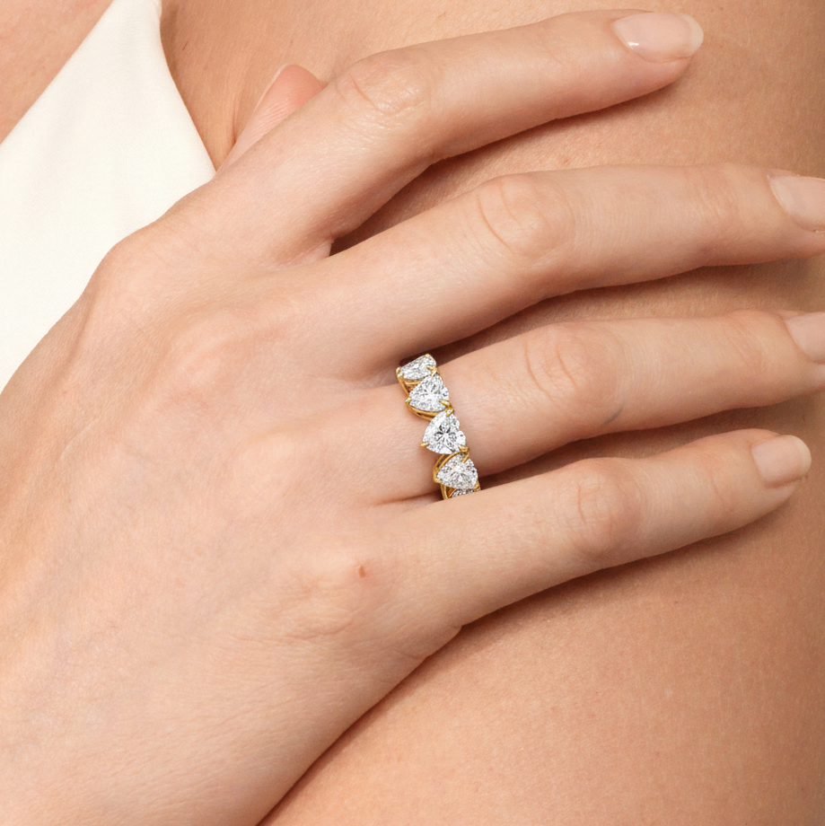 Five Stone Heart Diamond Anniversary Ring with 18KT Yellow Gold / Natural / 4 Cut Diamond in 14KT Yellow Gold / Natural / 4 view 2
