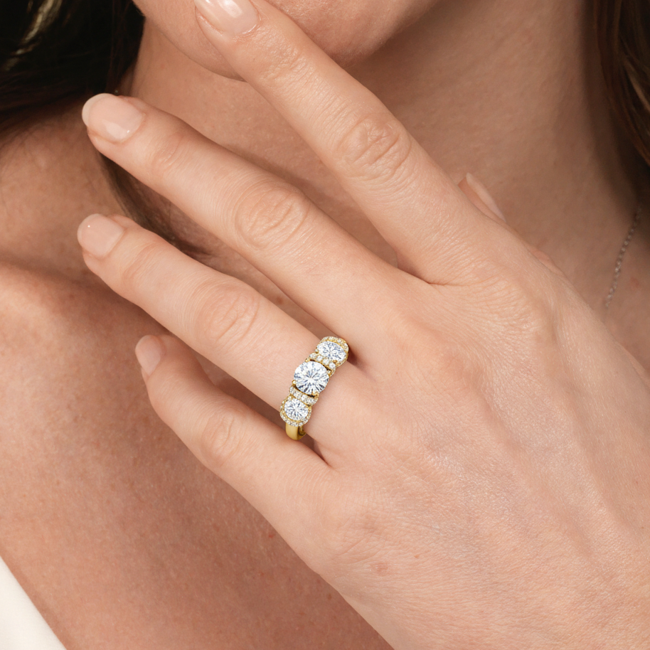 The Fulton Three Stone Ring with Platinum / Lab / 3 1/6 Cut Diamond in 14KT Platinum / Lab / 3 1/6 view 2
