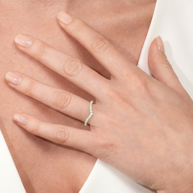 Model Wearing The Chrysler Tier Diamond Wedding Band view