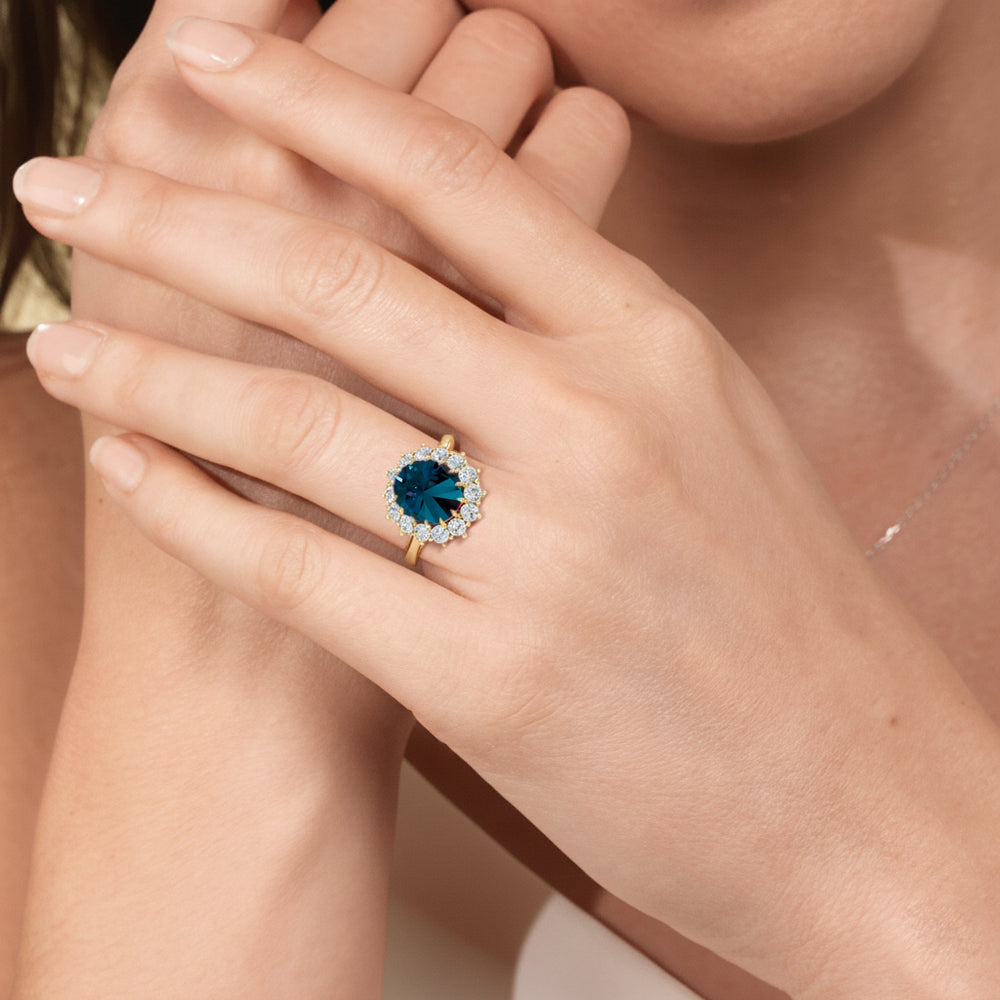 The Spencer Ring with Created London Blue Topaz Cut Diamond in 14KT Platinum view 5
