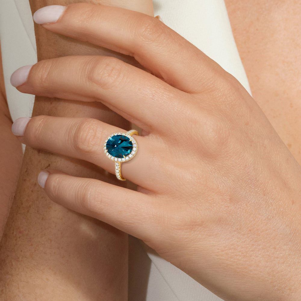 The Roselle Ring with Created London Blue Topaz Cut Diamond in 14KT Rose Gold view 5
