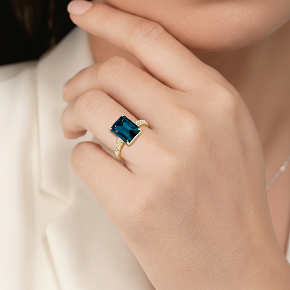 The Rosavira Ring with Created London Blue Topaz Cut Diamond in 14KT Platinum view 6
