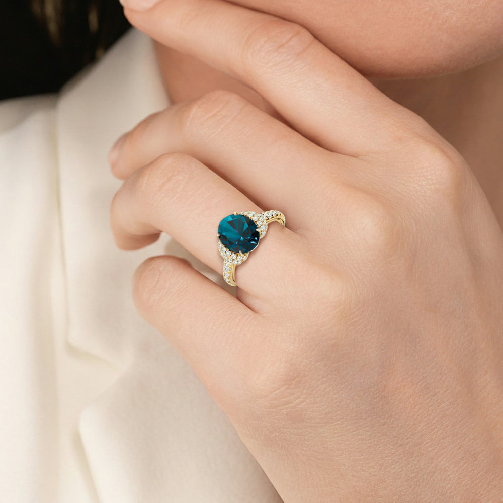 The Aurielle Ring with Created London Blue Topaz Cut Diamond in 14KT Yellow Gold view 6
