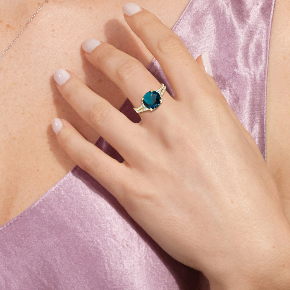 The Indigo Ring with Created London Blue Topaz Cut Diamond in 14KT Yellow Gold view 5
