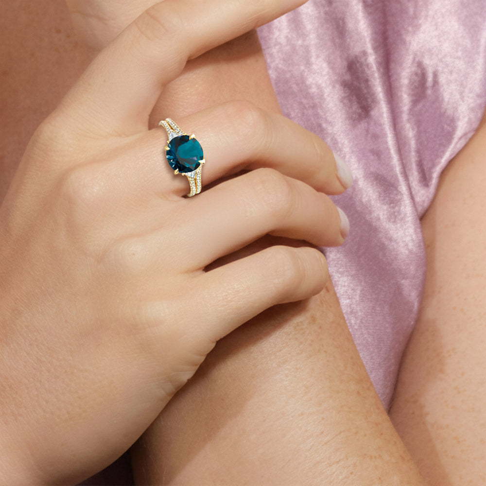 The Indigo Ring with Created London Blue Topaz Cut Diamond in 14KT Yellow Gold view 4
