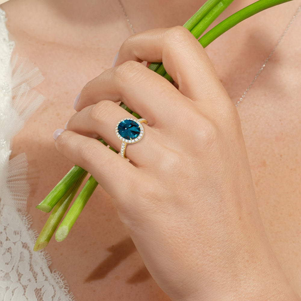 The Roselle Ring with Created London Blue Topaz Cut Diamond in 14KT Platinum view 6
