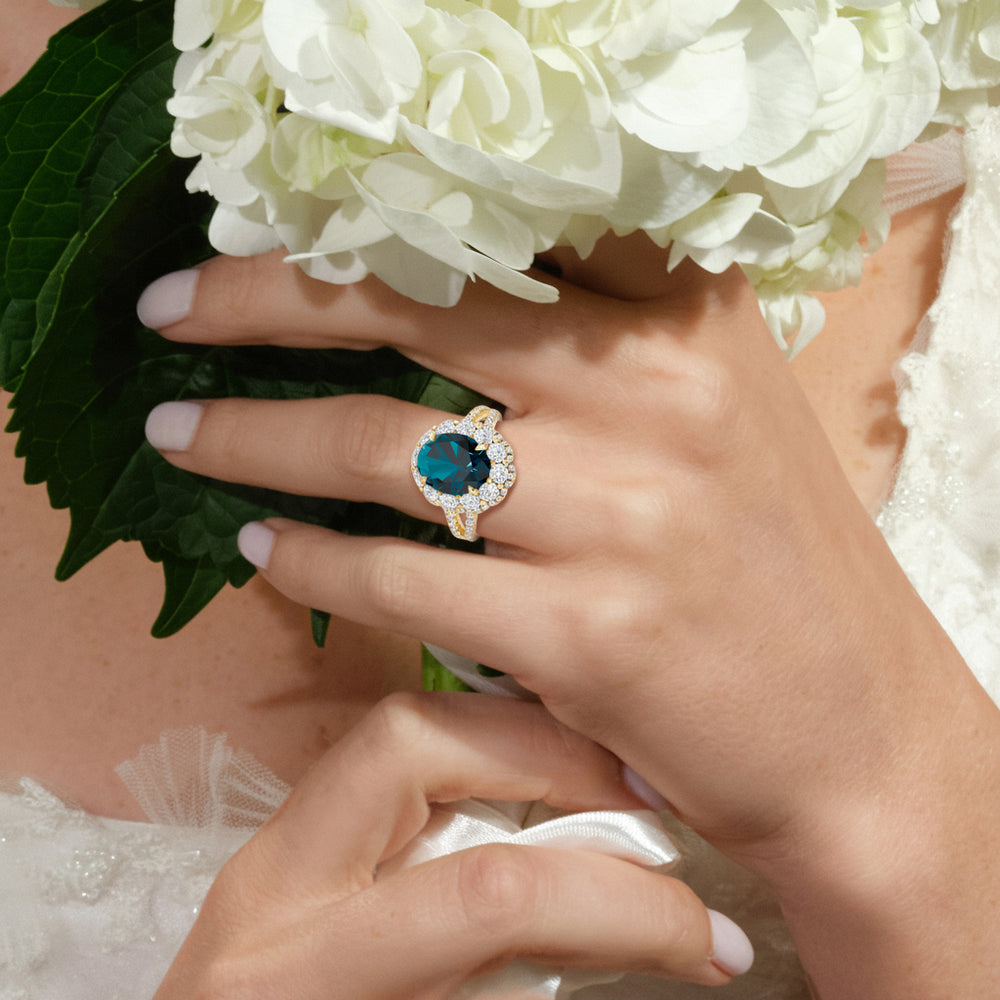 The Esmer Ring with Created London Blue Topaz Cut Diamond in 14KT Yellow Gold view 5
