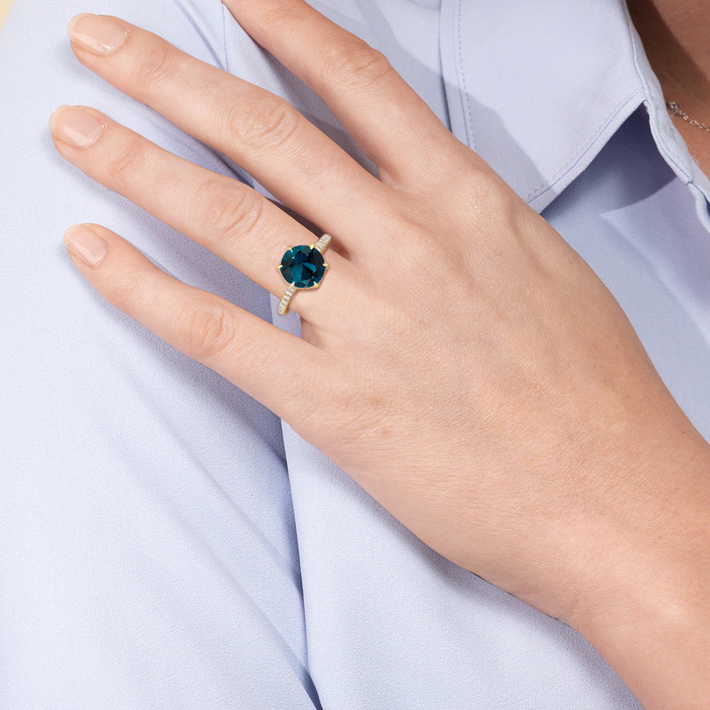 The Florence Ring with Created London Blue Topaz Cut Diamond in 14KT Platinum view 6
