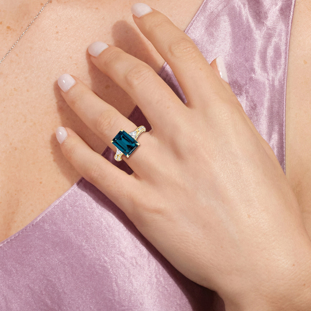 The Viridienne Ring with Created London Blue Topaz Cut Diamond in 14KT Yellow Gold view 4
