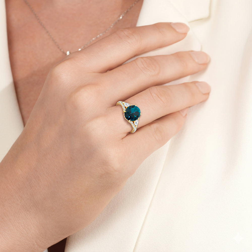 The Viridelle Ring with Created London Blue Topaz Cut Diamond in 14KT Rose Gold view 5
