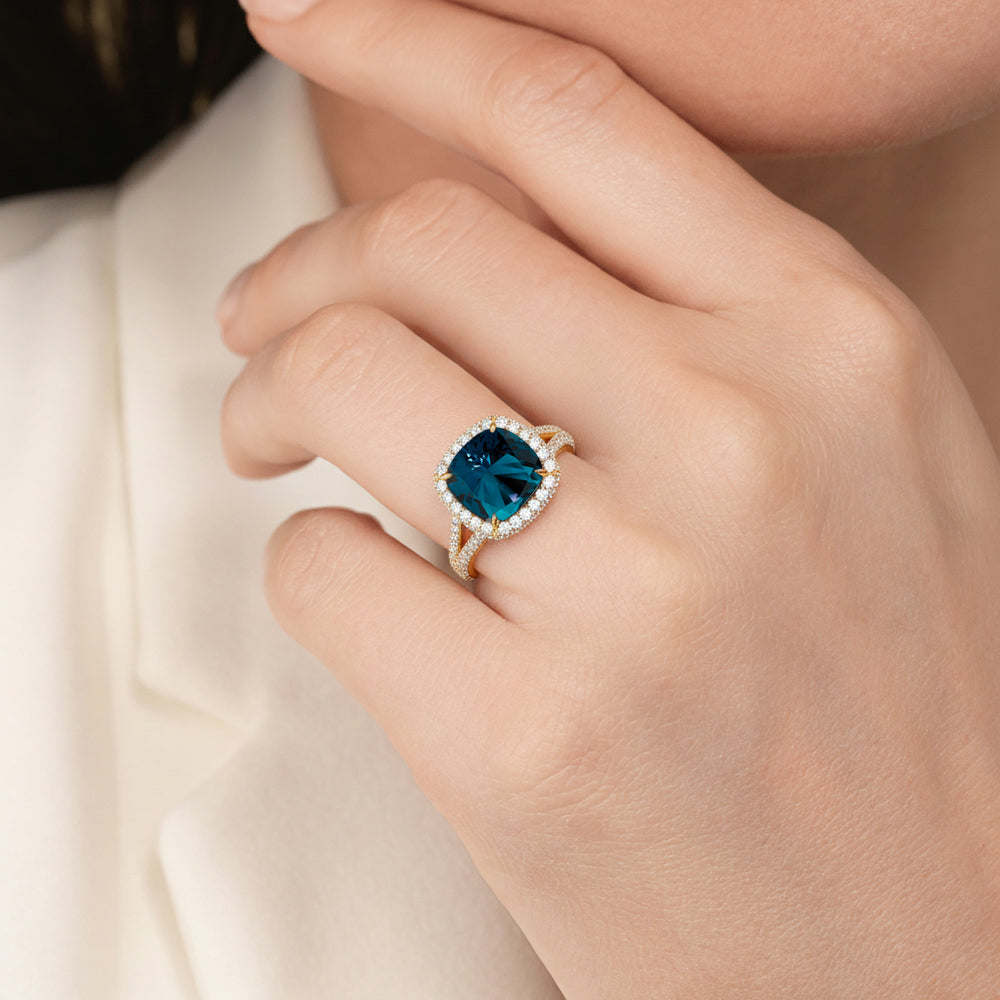 The Viridalis Ring with Created London Blue Topaz Cut Diamond in 14KT Yellow Gold view 5
