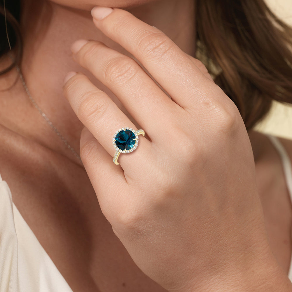 The Rosalune Ring with Created London Blue Topaz Cut Diamond in 14KT Platinum view 5
