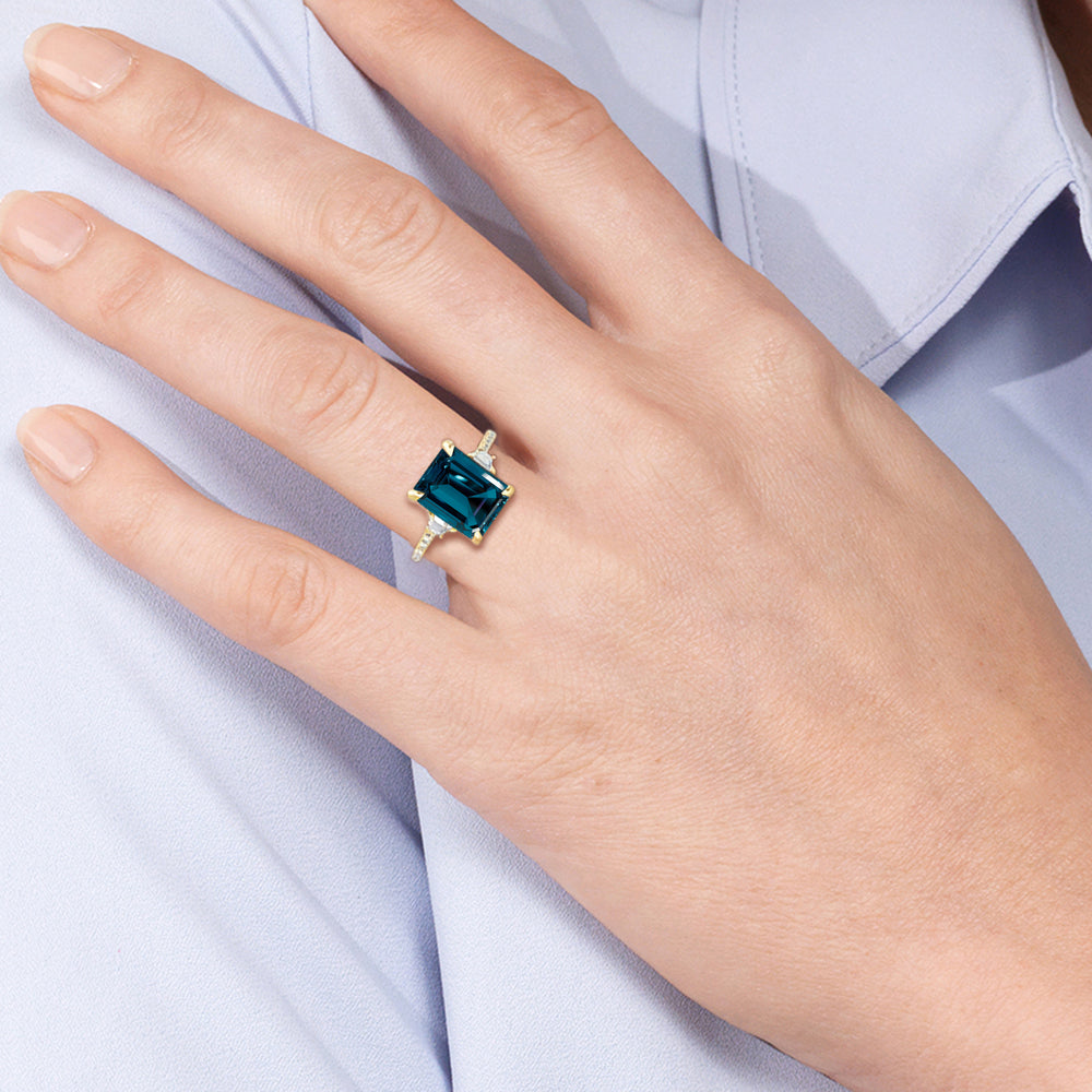 The Trilume Ring with Created London Blue Topaz Cut Diamond in 14KT Platinum view 5
